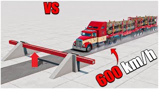 BeamNG Drive | v0.32 | Log Truck With Dummy VS Square Concrete Barrier 600 km\h | car torture