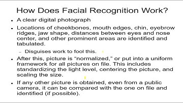 Forensics 7, Biometrics 3 Facial Recognition, Possible Applications, How it Works