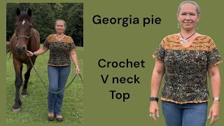 Georgia pie V-neck raglan crocheted top  #crochetpattern #raglan #crochettops