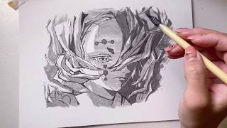 水墨画で累を描いてみた 鬼滅の刃 チシキまめ１１４ Youtube
