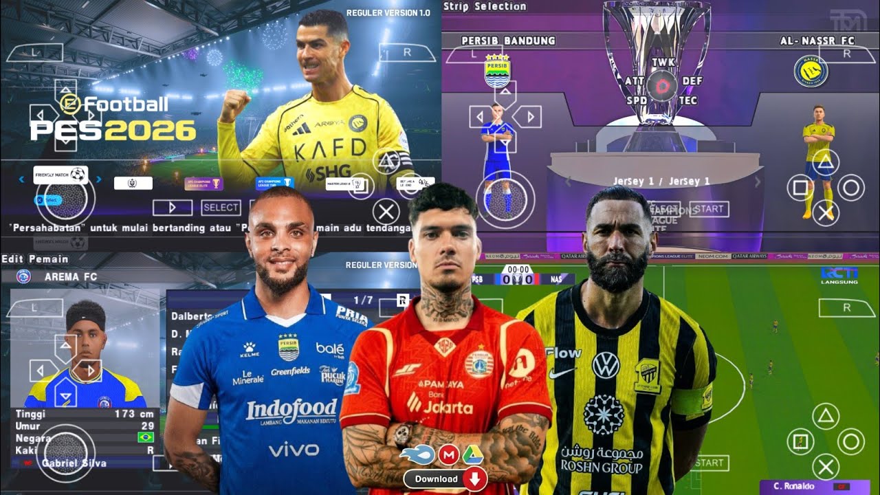 eFootball PES 2026 PPSSPP Android Offline Full Update AFC & League Kits 25/26 Season 4k Graphics
