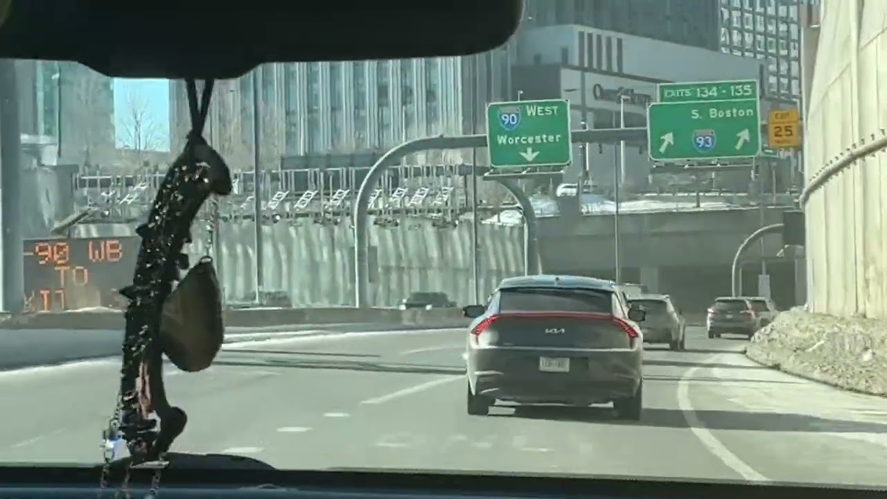 Driving under Ted Williams Tunnel on I-90 to Boston, MA.