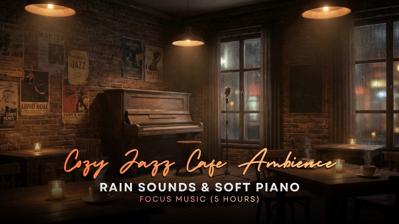 Cozy Jazz Cafe Ambience ☕ Rain Sounds & Soft Piano | Focus Music (5 Hours)