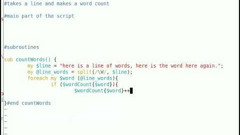 Perl script to do a word count (subroutines, hashes, foreach array, split)