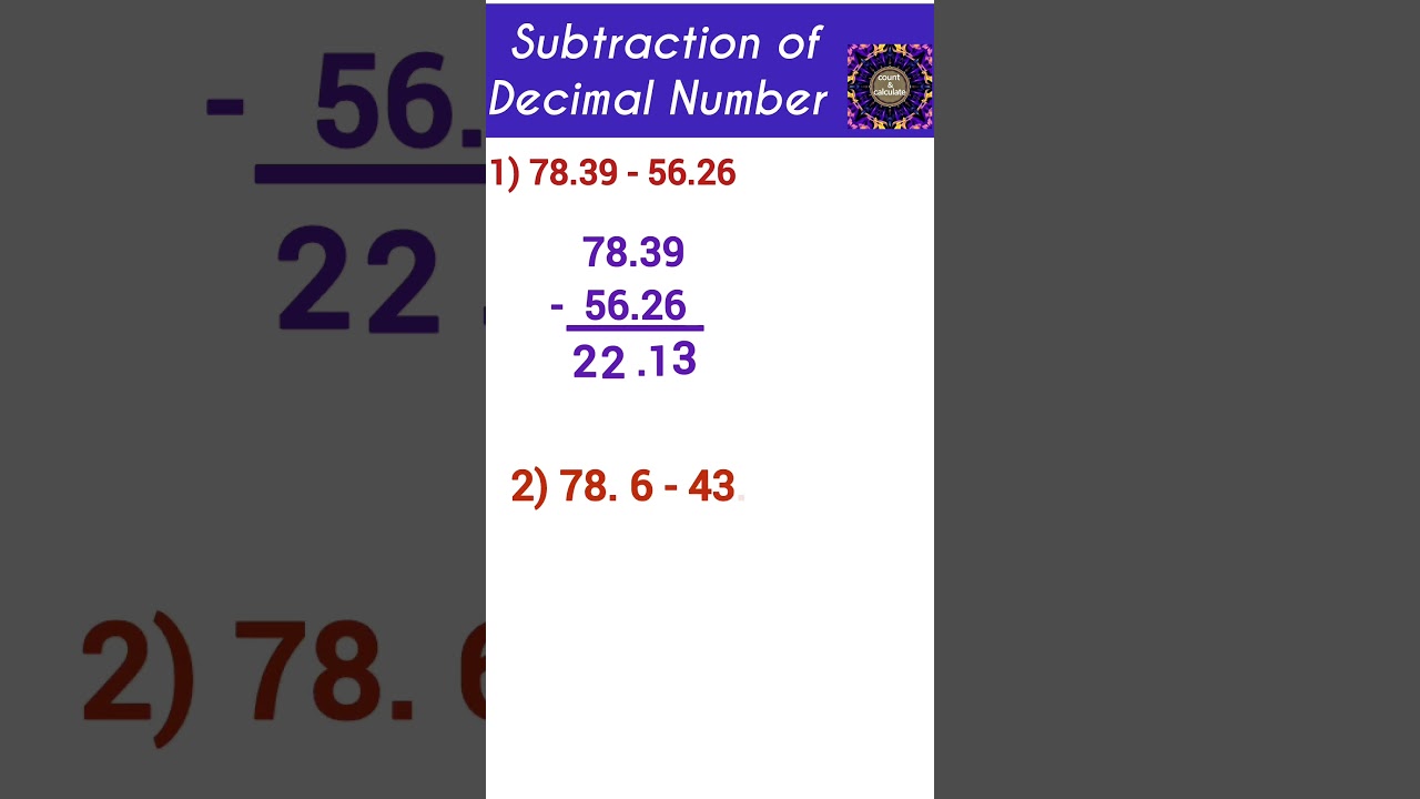 Subtraction of Decimal Numbers Mathematics