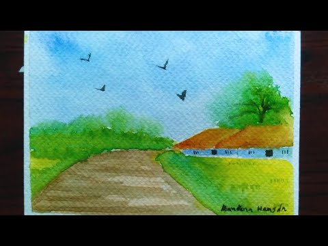 Simple Watercolour Landscape Drawing - YouTube
