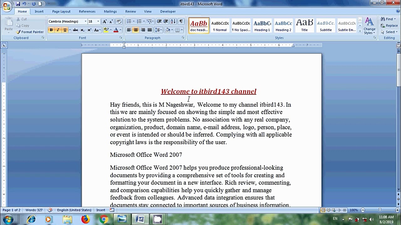 Word 2007: How to use indent and line spacing in word document