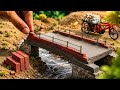 Building mini concrete bridge using by mini bricks and metal rod |