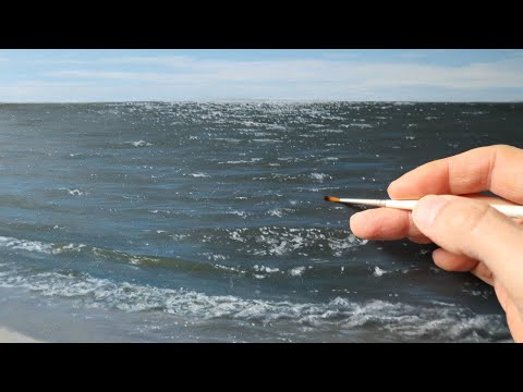 how to paint water - beach sun reflection on the waves painting tutorial