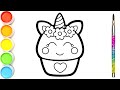 Food - Kawaii Unicorn Cupcake | Menggmbar dan Mewarnai Kue Cupcake Unicorn
