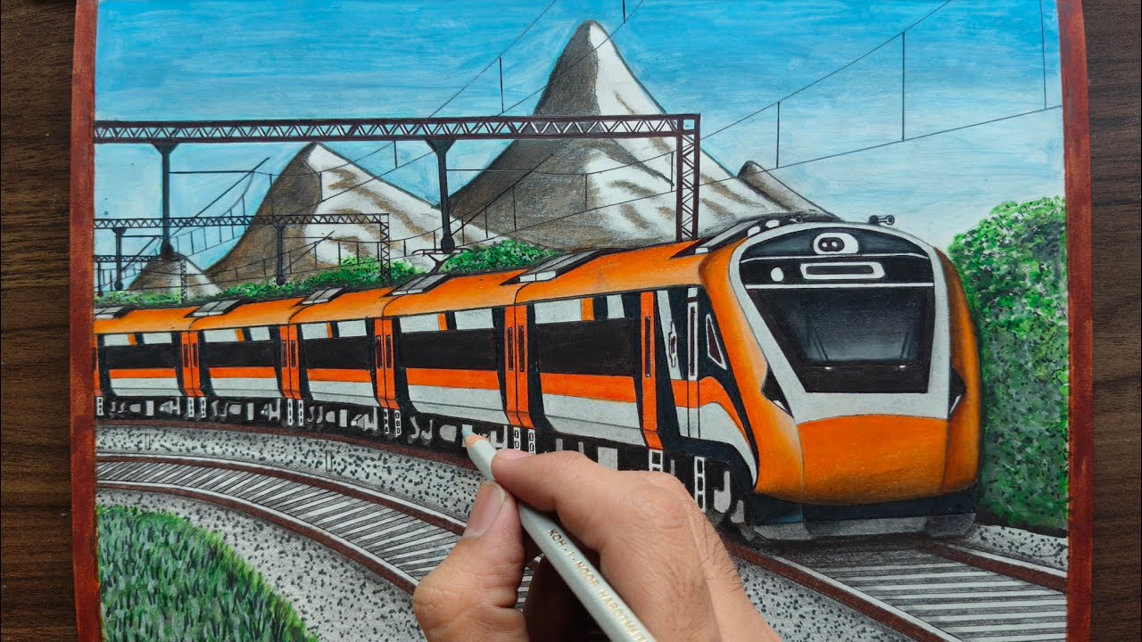 Drawing Vande Bharat express || A scenic mountainous landscape based ...
