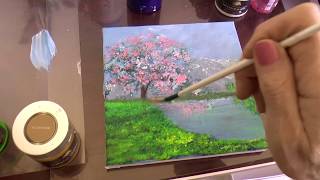 Как написать легкий Весенний пейзаж акрилом. .Spring landscape in acrylic