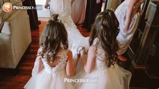 A-line Key-hole Ivory Lace Champagne Tulle Flower Girl Dress | Princessly Dresses
