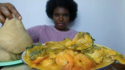 Asmr mukbang Cocoyam soup with cassava fufu