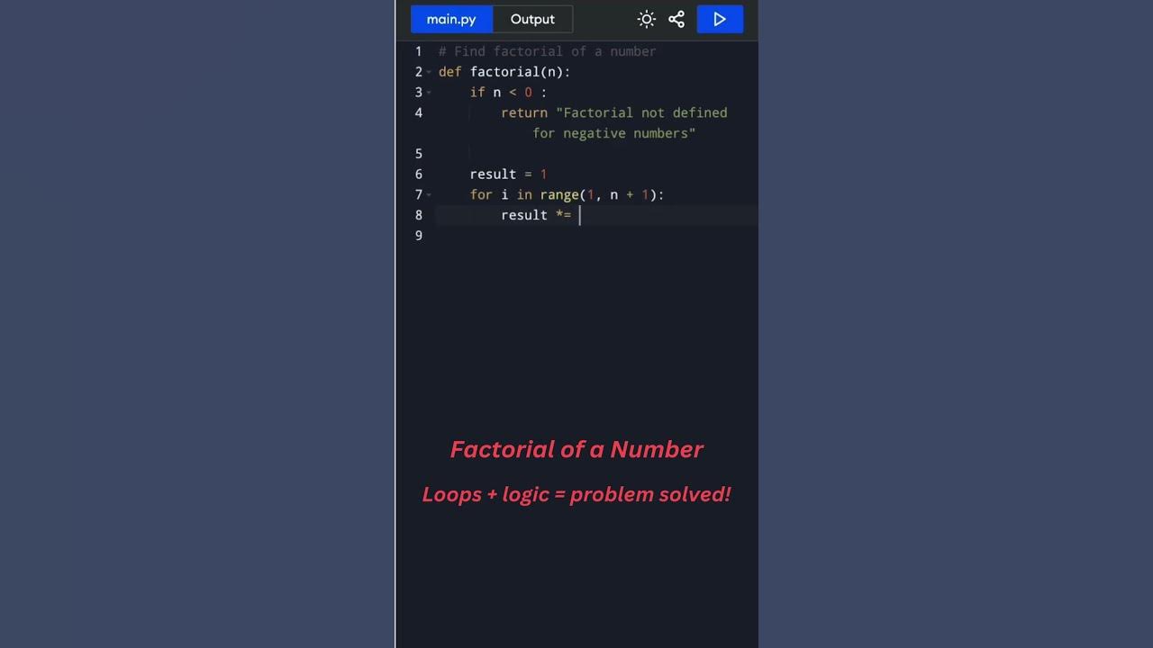 Factorial of a Number | Python Interview Question #learnpython # ...