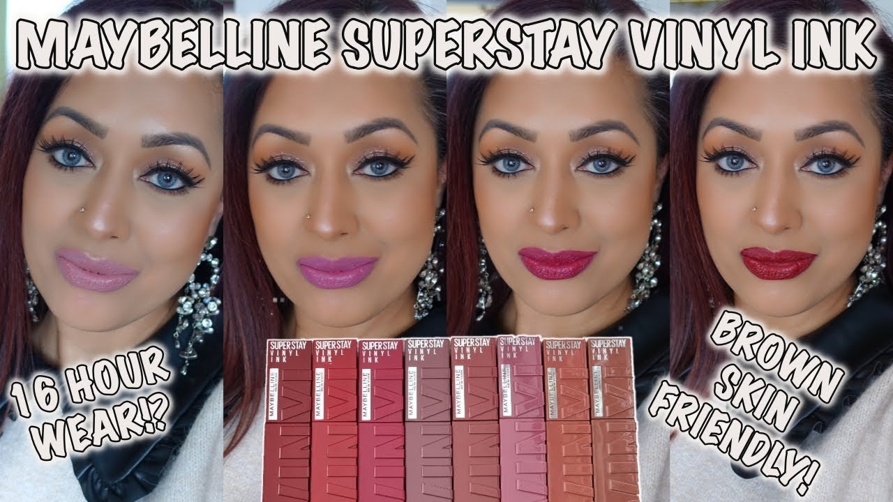 NEW! Maybelline SuperStay VINYL INK Lipsticks - LIP SWATCHES & REVIEW! 