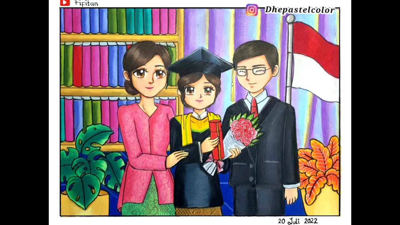 CARA MENGGAMBAR DAN MEWARNAI TEMA GRADUATION  - CARA GRADASI WARNA OILPASTEL EP 339