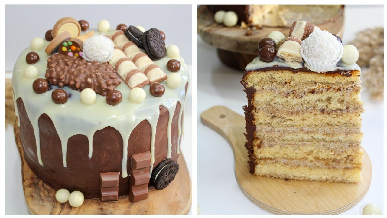 gâteau au crème mousseline noisettes -ganache chocolat/كيكة الكريم موسلين بالبوفريوة وقناش شوكولا