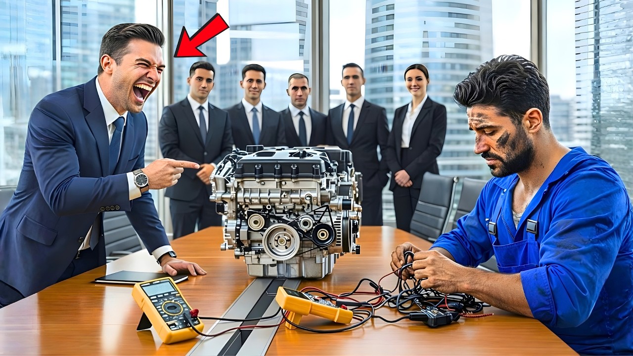 O MILIONÁRIO LEVOU UM MOTOR AO ESCRITÓRIO PARA HUMILHÁ-LO… MAS QUANDO ELE LIGOU, O RISO CONGELOU