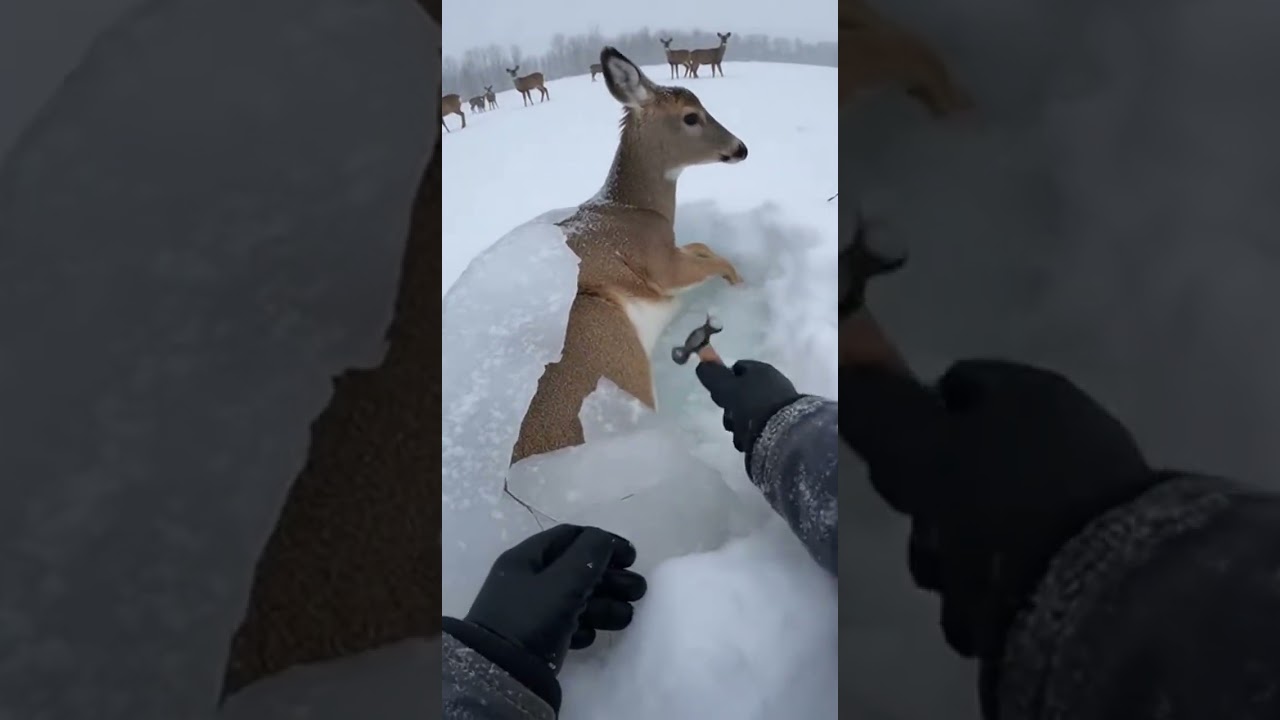 Frozen Deer Freed From Ice | Quiet POV Snowfield Rescue