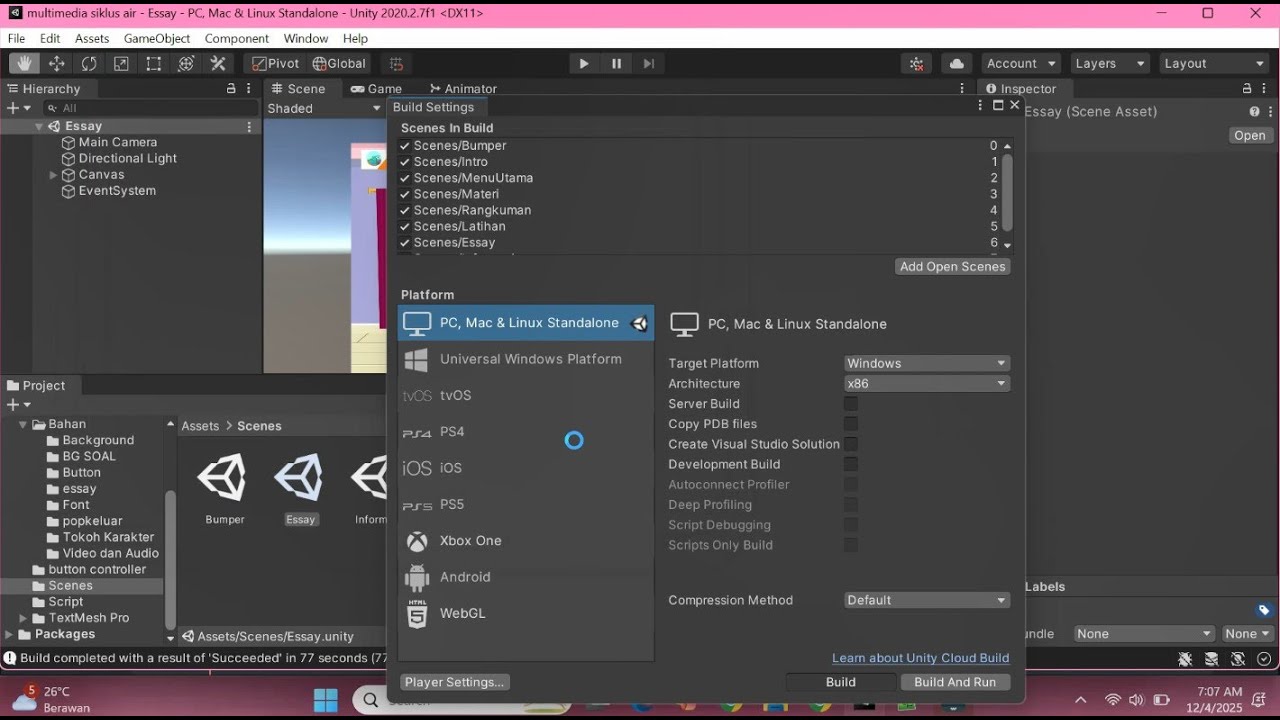 Cara Membuild Project Unity 2020 Menjadi Aplikasi .EXE di Windows ...