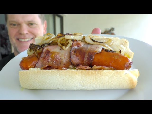 Cheese Stuffed Bacon Wrapped Kransky Hot Dog On The Bbq How To Cook Youtube