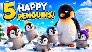 Five  HAPPY PENGUINS! 🐧❄️ SNOWY FUN!🌨️ | Child Poem For Kids | Leo And Millu #penguin  screenshot 4