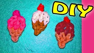 DIY Rainbow Loom Band Ice Cream Cone Emoji Charm | Loomless Tutorial