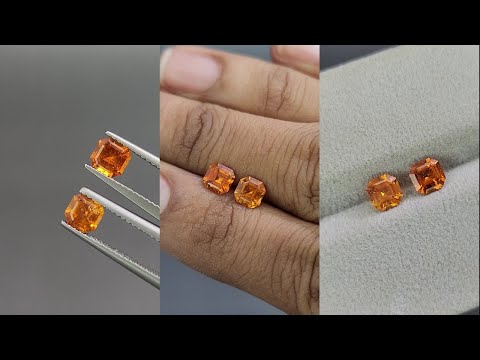Pair of spessartines Mandarin asscher cut 1.39 carats, Africa Video  № 1