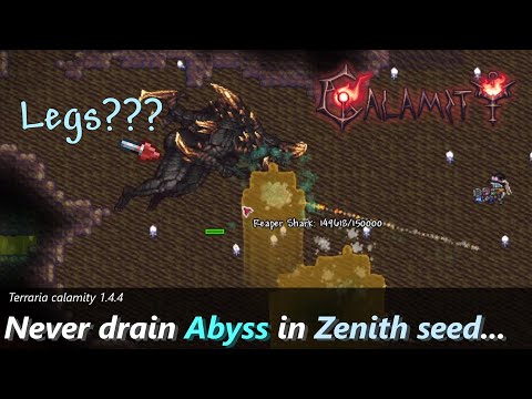 Draining the "Upside Down Abyss" in Terraria Calamity 1.4.4 ─ Breaks the game, sort of.