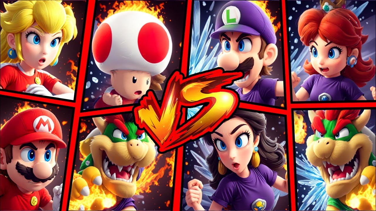 Rocket Toad Toad Rockets P1 Toad, Peach, Mario Bowser vs Luigi Cyclones CPU Luigi ...