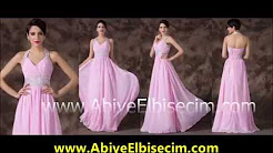 uzun abiye elbise pembe ve askıılı
