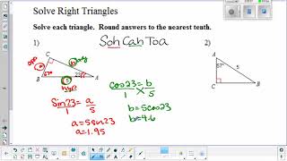 Mrs.  Eischens Alg 2 Solve Right Triangles
