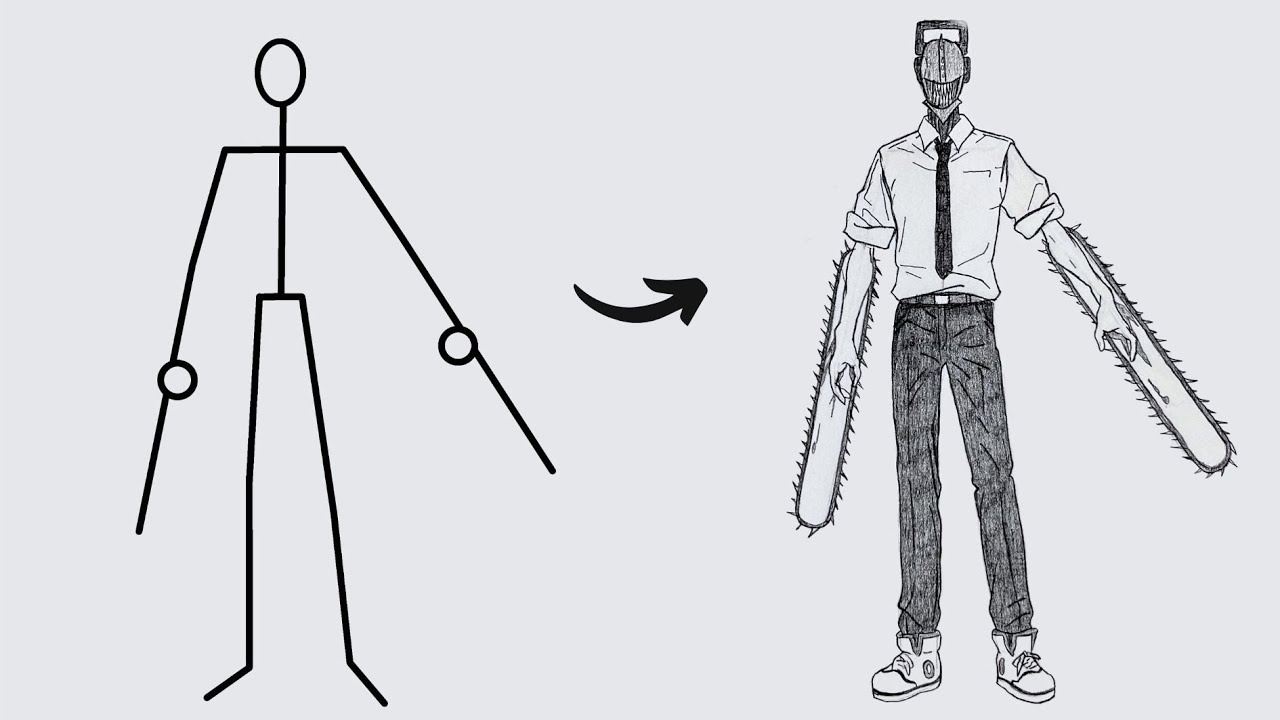 Как нарисовать человека-бензопилу из «Денджи» | Легкий рисунок аниме | Пошаговый рисунок