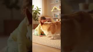 Baby’s Squeaky Toy Prank on Sleepy Corgi 😂🐾