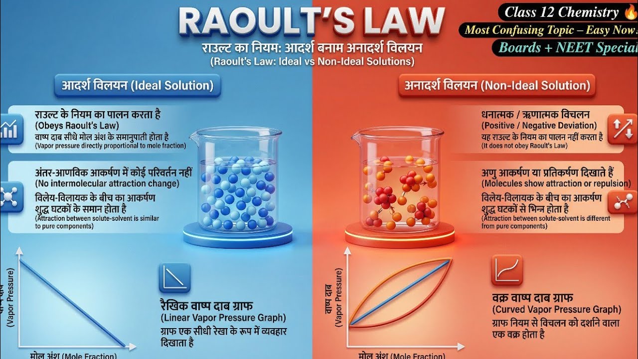“Raoult Law अब कभी नहीं भूलोगे 🔥 | Ideal vs Non-Ideal Solution | Boards + NEET”