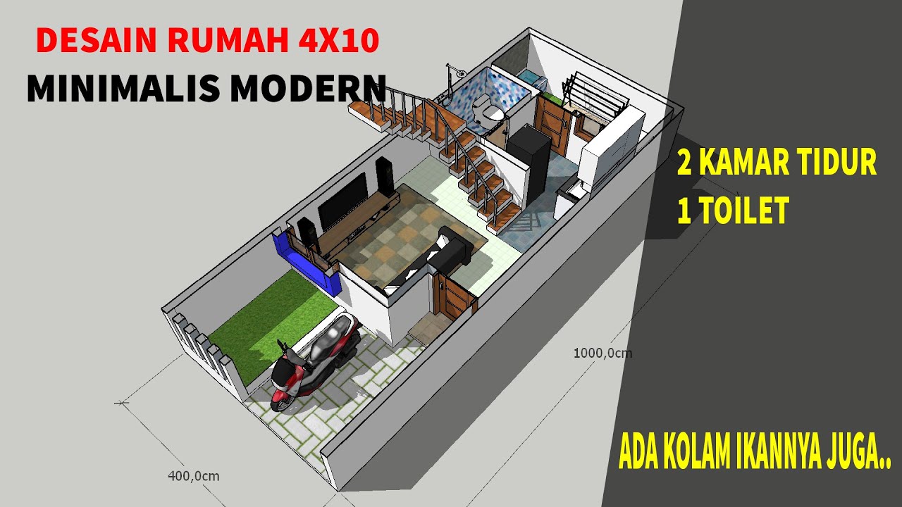 Desain rumah minimalis 4x10 2 lantai dengan kolam renang kecil