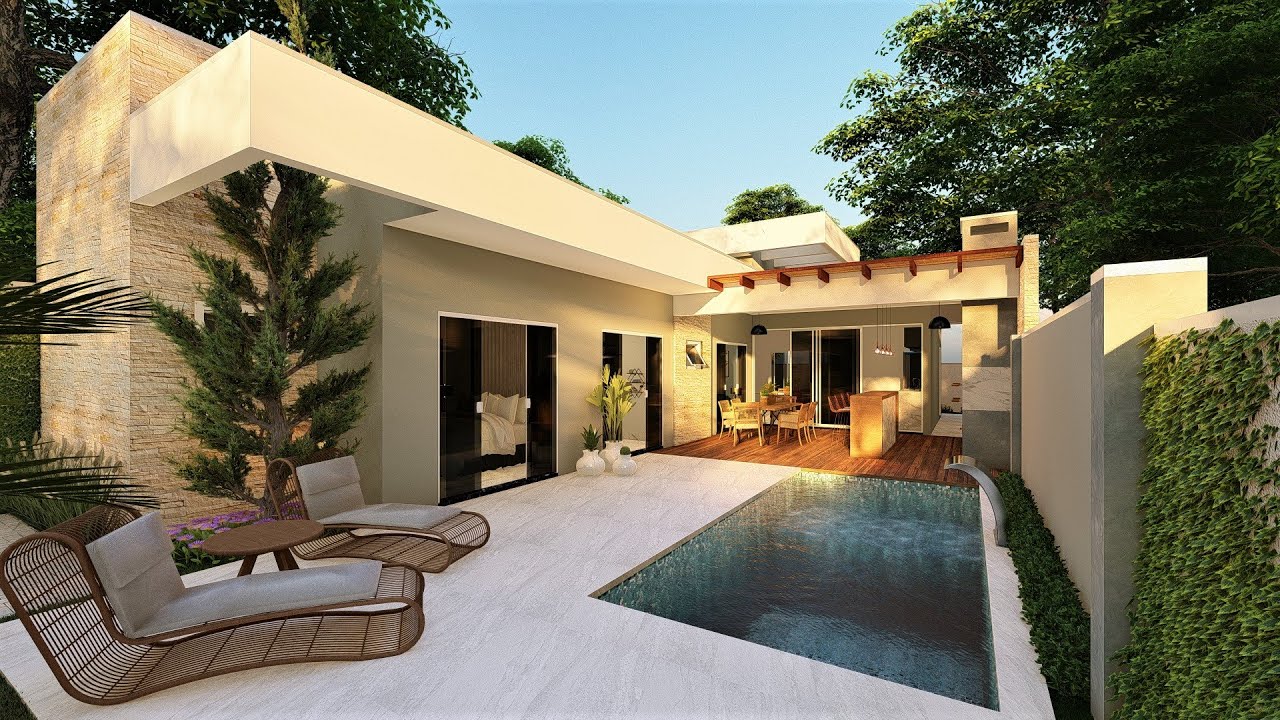 LINDO PROJETO EM L PARA TERRENO 10 X 25 COM 2 QUARTOS MAIS 1 SUITE ( P - 078 )