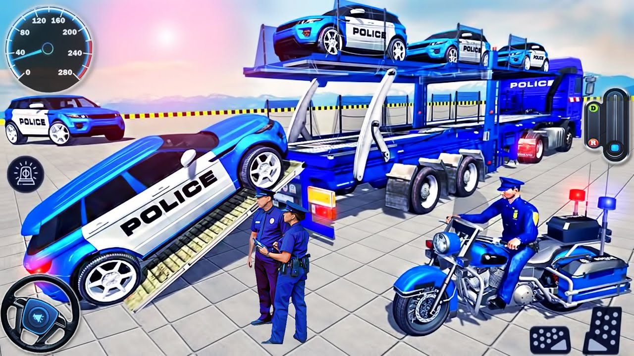 US Police Car Transport Truck: Police Vehicle Transporter Games