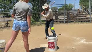 Cowboy Fiancé tries Softball Bucket Bounce Drill