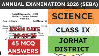 Cl 9 Annual Final Extion Question Paper 2026 General Science Jorhat District Seba