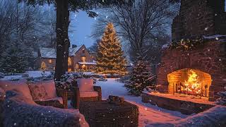 Enchanting Winter Evening Smooth Jazz Melodies with Cozy Fireplace Crackles Serene Snowfall Backdrop
