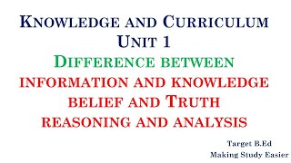 Difference between Information and Knowledge/ Belief and Truth/ Reasoning and Analysis Profile