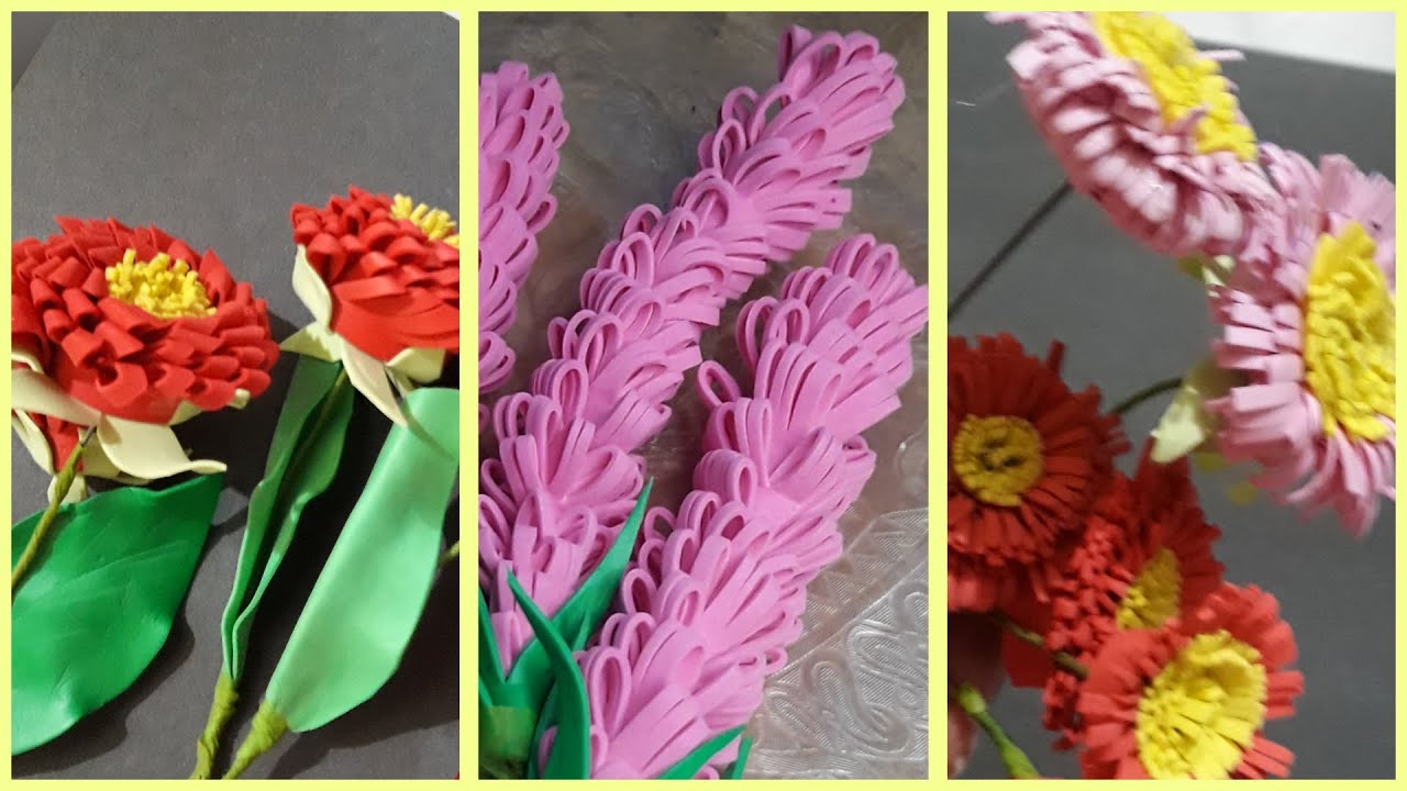 3 Easy foamic flowers/easy artificial flower making ideas/foam sheet