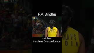Overconfidence is bad.. p.v sindhu takes continous 5 points against Carolina in Badminton #Badminton