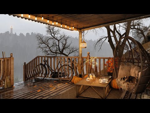 Cozy Porch in Late Autumn Ambience with 8 hours Relaxing Rain Sounds for Sleeping or Studying