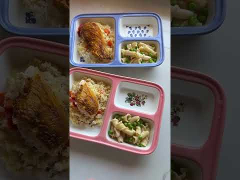 Rotisserie chicken rice 🍗🍚 , lemon cream pasta with peas 🫛 and a mango 🥭 #letsmakesomelunch