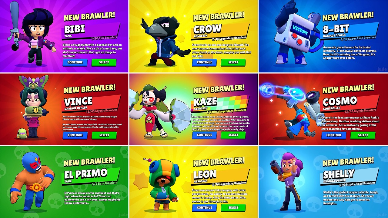 ALL 108 BRAWLER UNLOCK ANIMATIONS | COSMO, VINCE & more ...