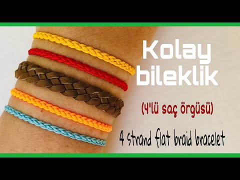 Kolay bileklik/4 lü saç örgüsü şerit/4er flecheten/dıy #dörtlüsaçörgüsü#4strandflatbrait