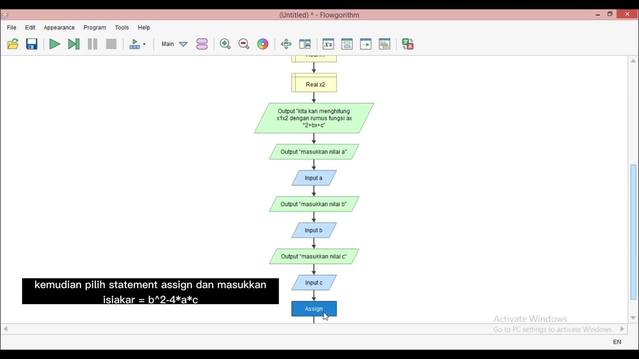 Flowgorithm (Mencari Akar Persamaan Kuadrat) - YouTube